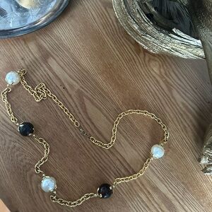 Gold Chain Necklace with Black and White Beads